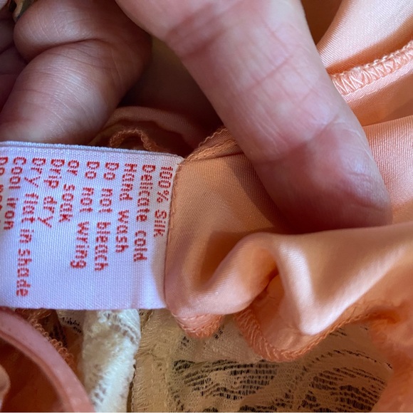 Pure silk S/M peach with ivory trim extra long camisole. - Picture 8 of 9
